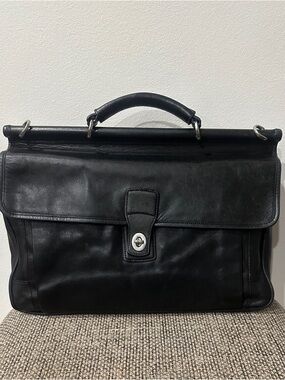 Vintage COACH Black Glove Tanned Leather Transatlantic Messenger Briefcase 6456